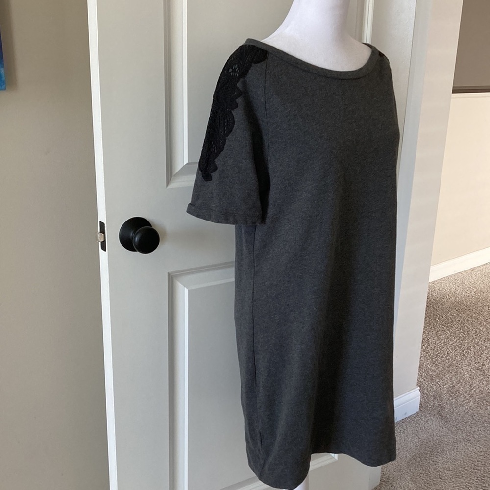 LOFT medium dress gray with short sleeves lace casual - Picture 5 of 12